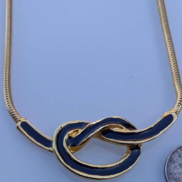 "KENNETH LANE" Black and Gold Choker Collar Necklace Enameled Infinity Knot - Picture 12 of 16